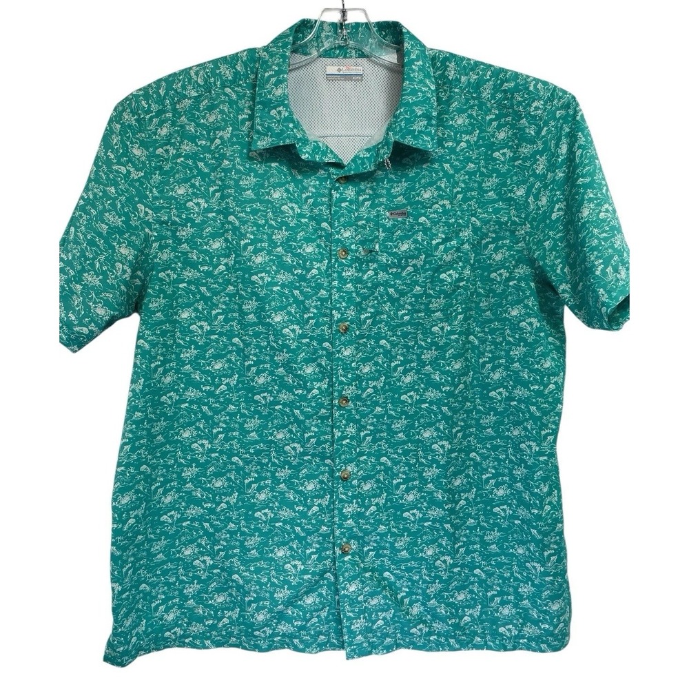 Columbia PFG Mens Sz XL  Teal Vented S/S  Button Up Fishing Shirt (BB13) EUC